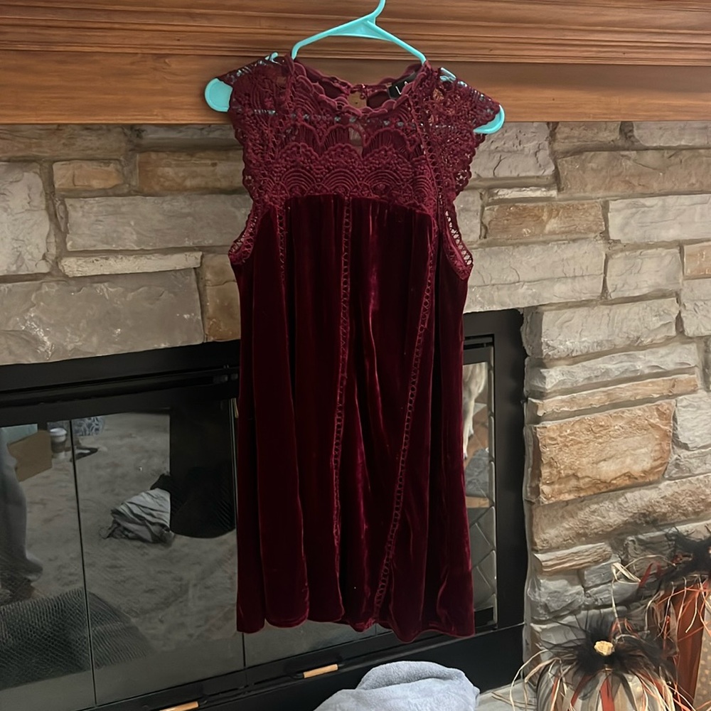 Lulus dark red dress with lace high neck
